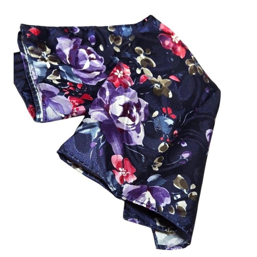 VTG Navy floral 12x12 men's pocket square silk feel mens accessories